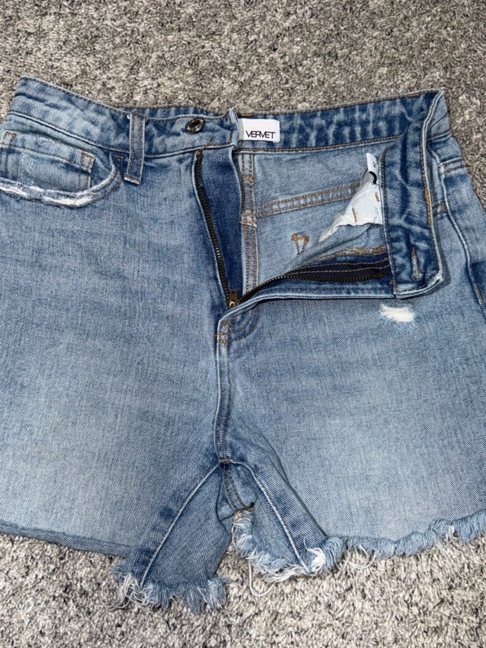 Vervet Light Blue High-Rise Frayed Hem Denim Shorts